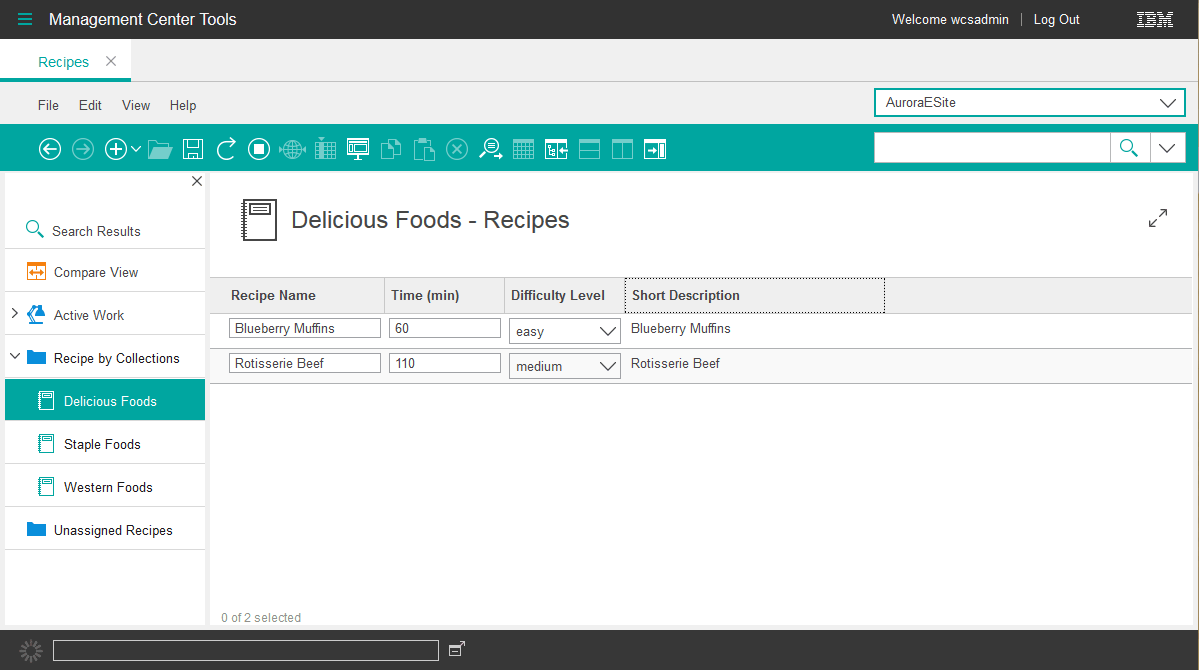 Recipes tool list view after customization.