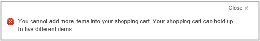 Screen capture that shows error message that more items cannot be added to the cart.