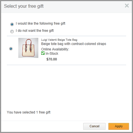 Free Gift page screen capture