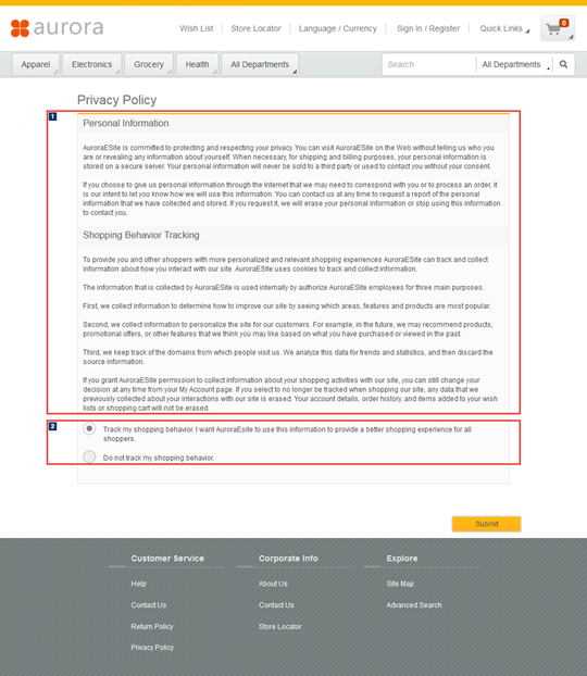 Privacy Policy page screen capture