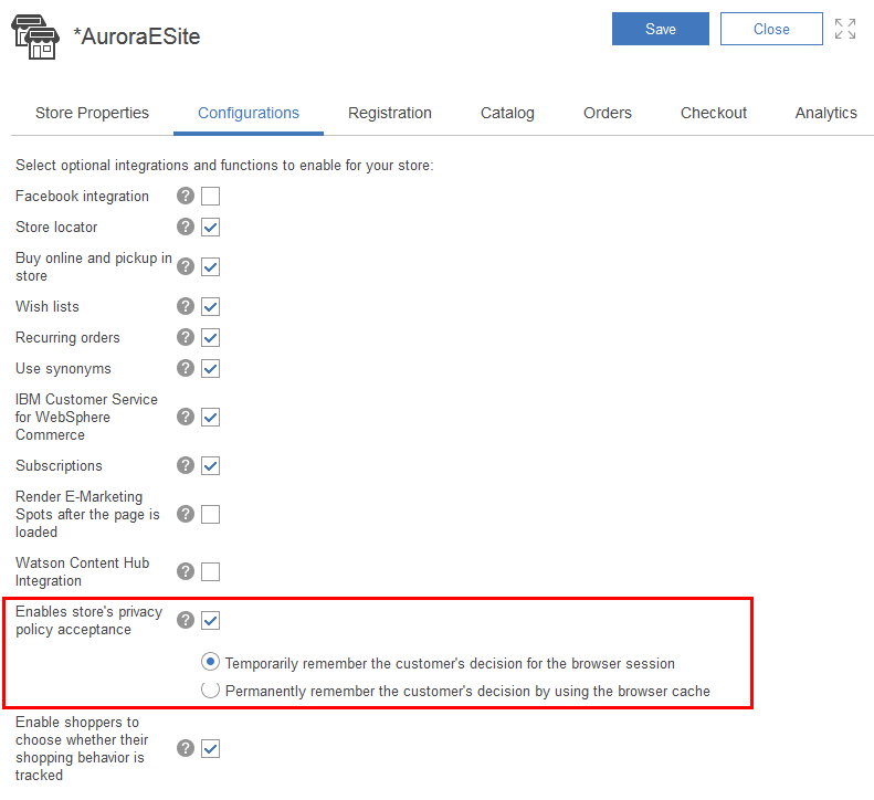 Image that shows the store function for enabling privacy policy acceptance.