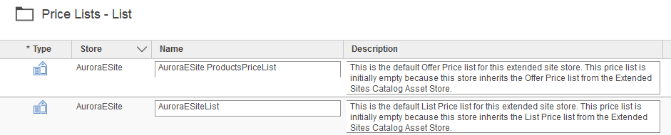 Example price lists in the Catalog Filter and Pricing tool