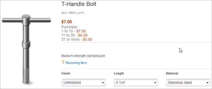 Range pricing on the product display page