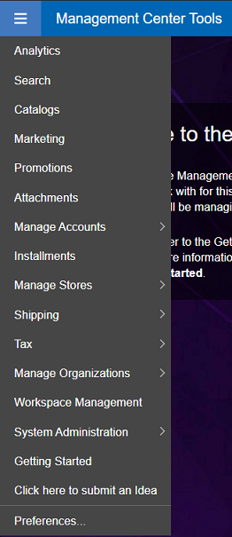 Management Center tools menu options.