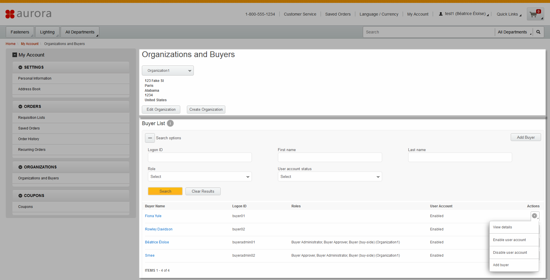 Organization and Buyer page