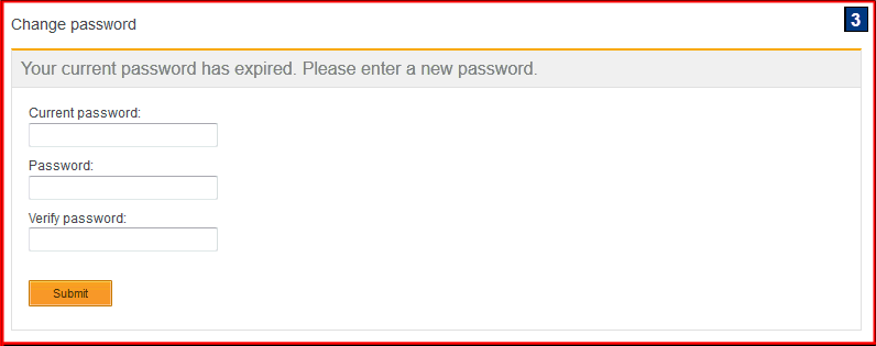 Screen capture of Change Password page