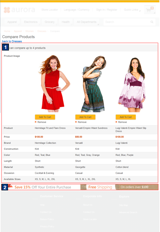 Compare Products page screen capture