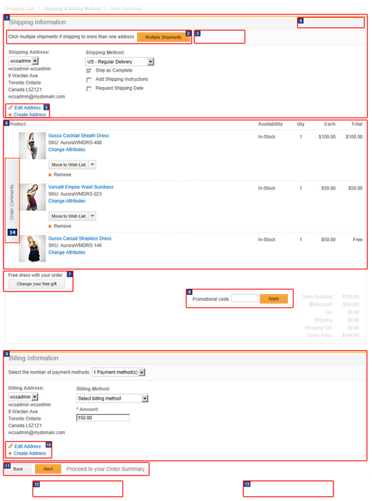 página Método de envío y facturación Captura de pantalla de la página de Métodos de envío y facturación