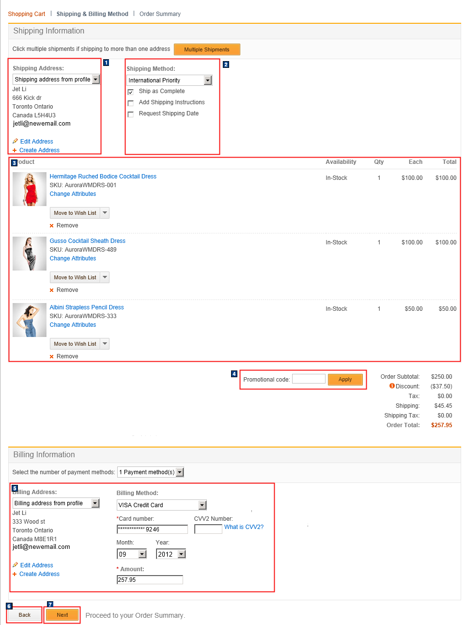 Elementos de la captura de pantalla de la página Finalización de compra