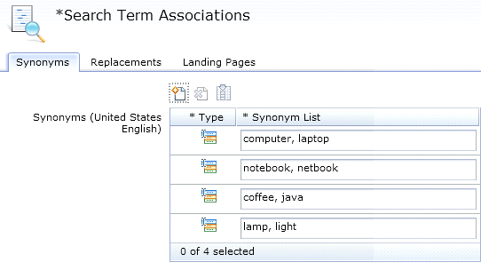 Captura de pantalla para asociaciones de términos de búsqueda