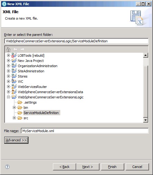 Creación de una captura de pantalla de MyServiceModule.xml