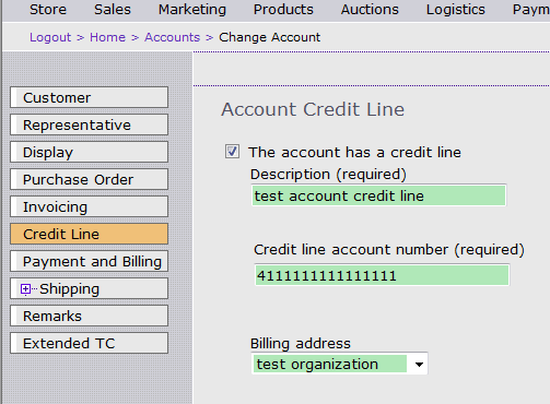 Captura de pantalla para habilitar la línea de crédito