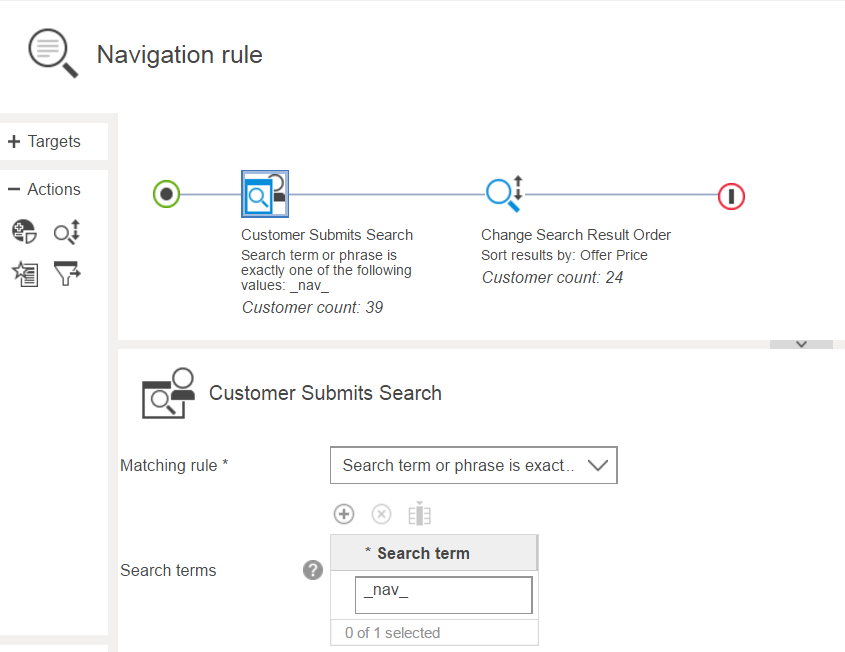 Captura de pantalla que muestra el formulario de regla de navegación