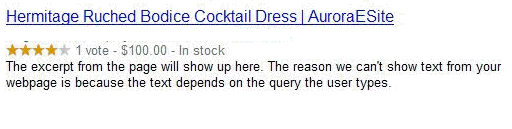 Fragmento de código de resultados de búsqueda de un vestido de fiesta que resalta la valoración del vestido.