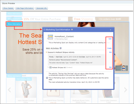 Create and Edit links on store preview pop-up pages