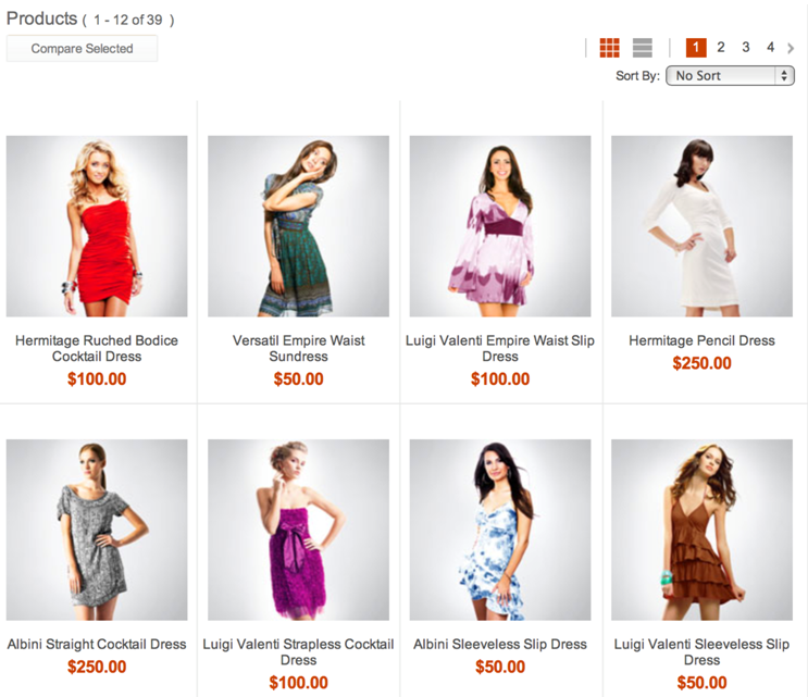Products that are shown in Dress Category View.