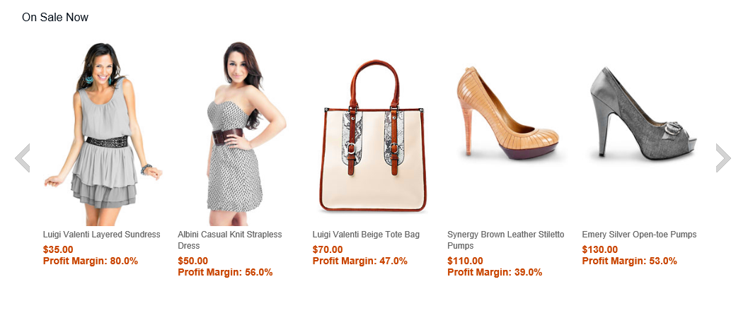 Category page that displays profit margin.