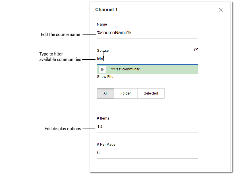 Configuring a new channel for a widget