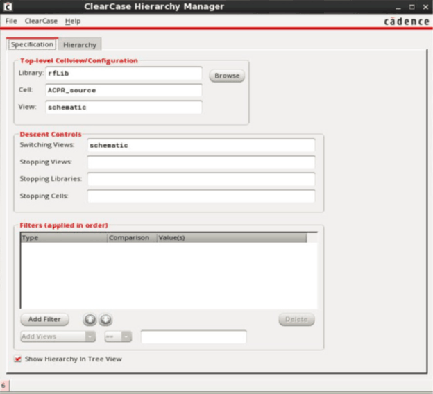A typical use-case scenario for the Hierarchy Manager. The fields specify the cellviews to list.