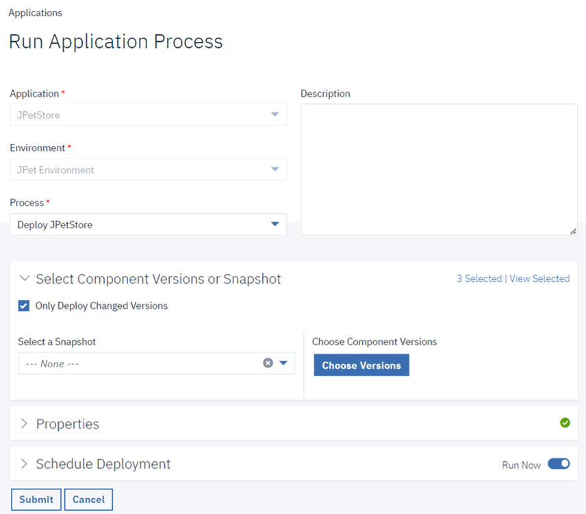 Running the application process to deploy the new versions of the web and database components