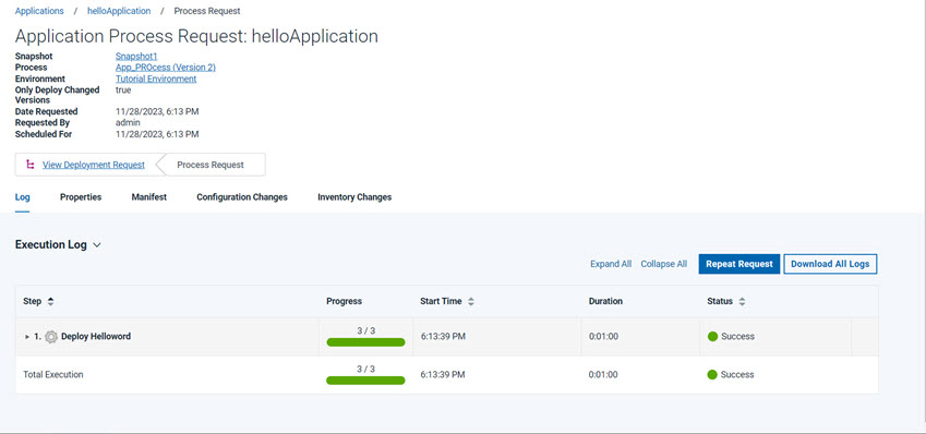 Screen capture of Process Request page for an application