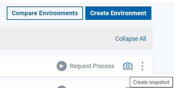 Clicking Create Snapshot on an environment