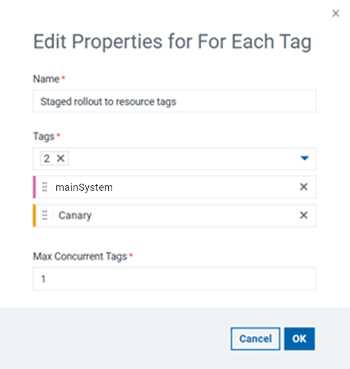 The properties of the For Each Tag step