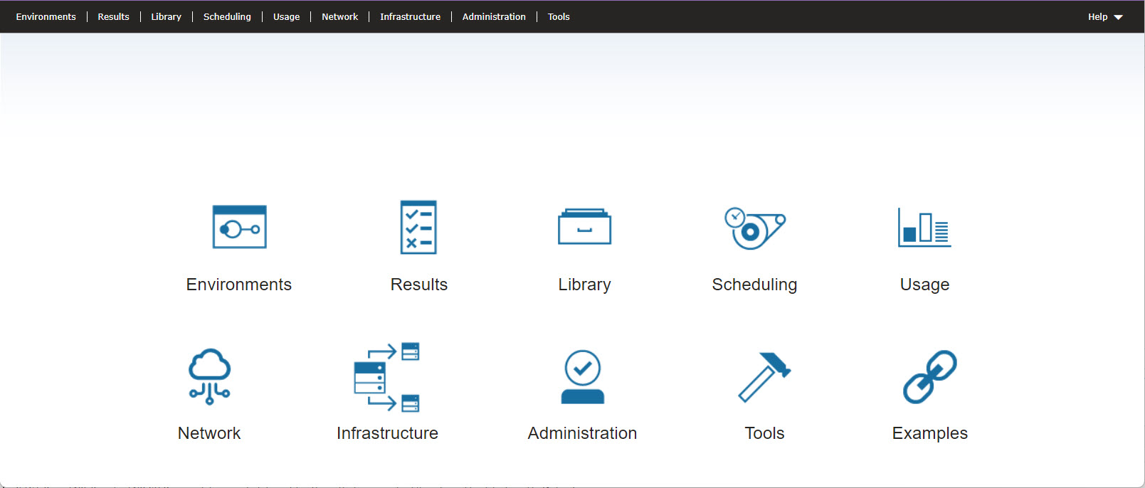 Image of the Test Virtualization Control Panel Home page.