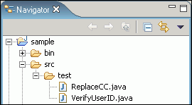 Navigator view with ReplaceCC.java and VerifyUserID.java classes
