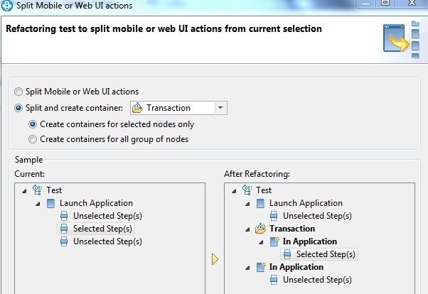 Refactoring test to split mobile and web UI actions dialog