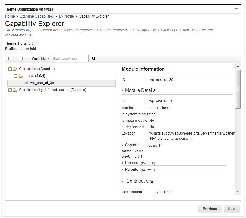 Screen capture of Capability explorer to examine capabilities by profile.