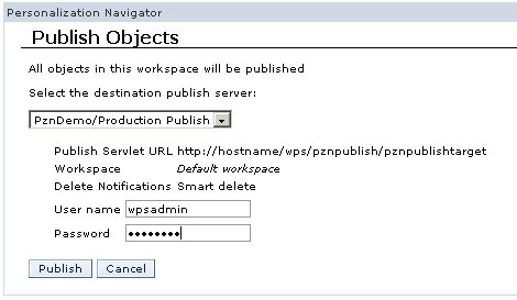 screenshot of publish objects