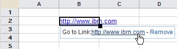 Image of a clickable hyperlink that is displayed when you hover over a hyperlink that you have added to a cell