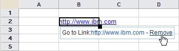 Image of Remove control that is displayed when you hover over a hyperlink you have added to a cell