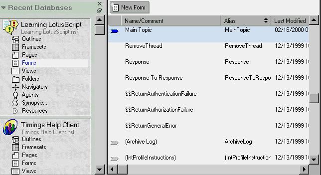 Work pane displaying a design list with the Main Topic form highlighted