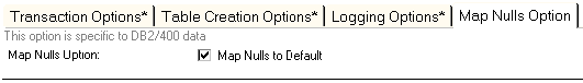 Map Nulls option on DB2 connection document
