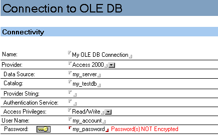 OLE DB connection document connectivity options bmp