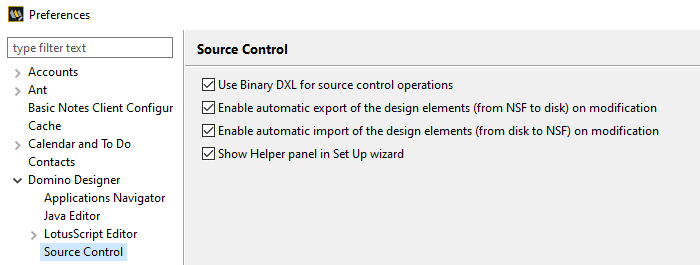 Designer preferences for Source control