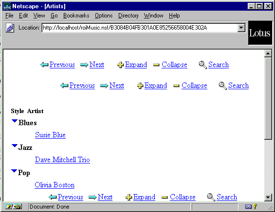 A standard view displayed in Netscape.