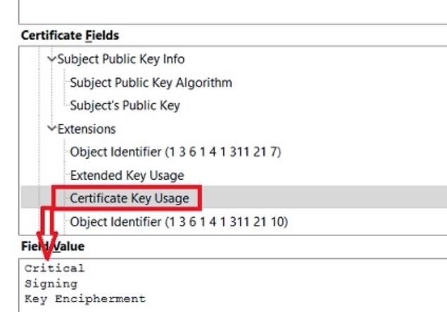 Certificate fields without Certificate Signer and CRL Signer