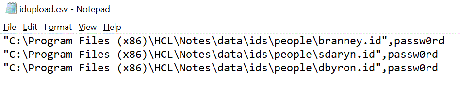 example of a csv file with ID file paths and passwords