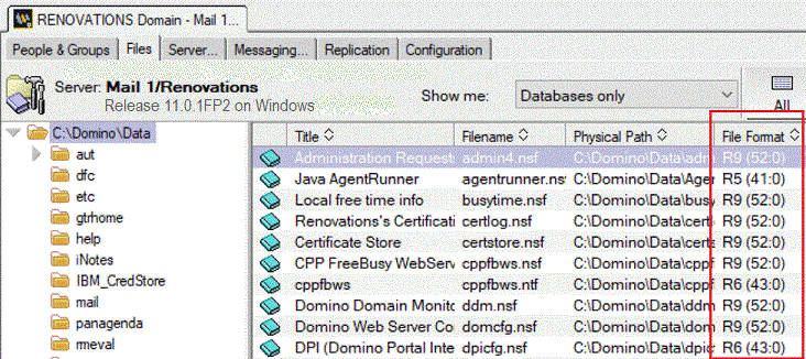 ODS versions of databases shown in the File Format column of the Files tab