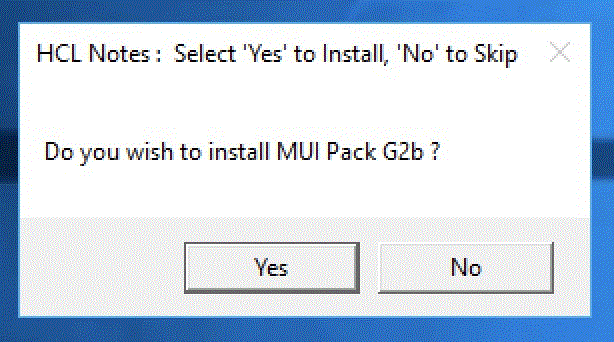 MUI Pack G2b クライアントをインストールするかどうかを確認するメッセージ