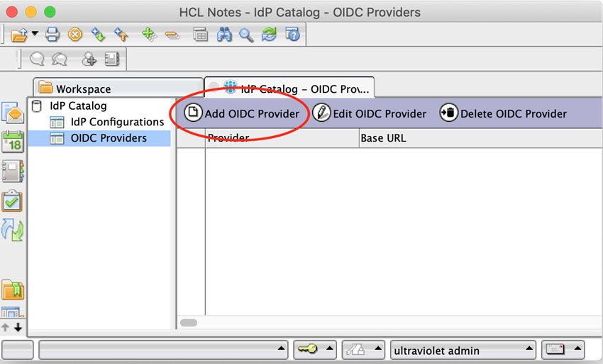 [OIDC プロバイダーの追加] ボタンが表示されている IdP カタログアプリ