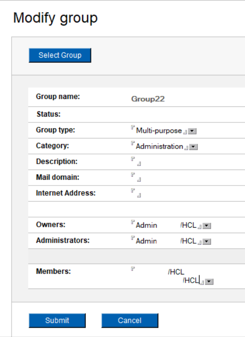 Screenshot of AdminCentral Modify group page