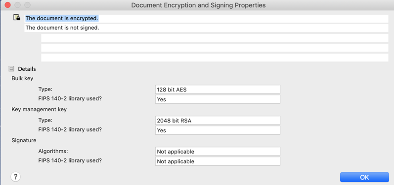 Document Encryption and Signing Properties dialog box