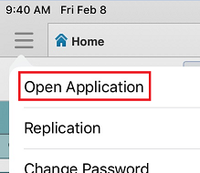 Open Application option selected in the menu