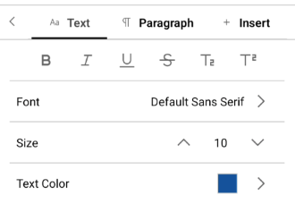 text panel in the edit toolbar