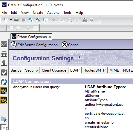 Configuration settings document