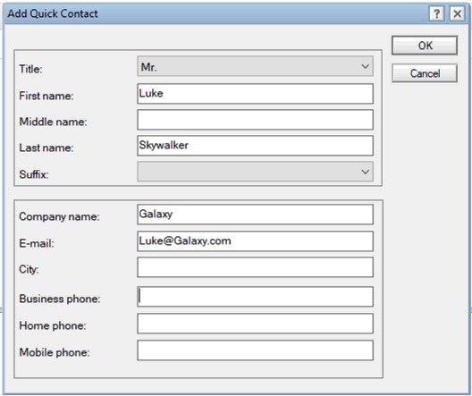 Quick Contact form shows fewer fields than the standard Contact form.